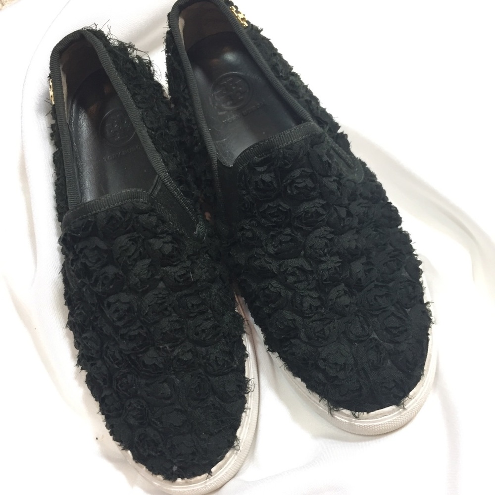 Tory Burch Black Rosette Slides Sz 6.5